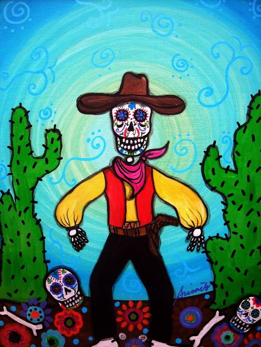 526x700 Cowboy Day Dead Calavera Painting By Prisarts Day - Calavera Painting