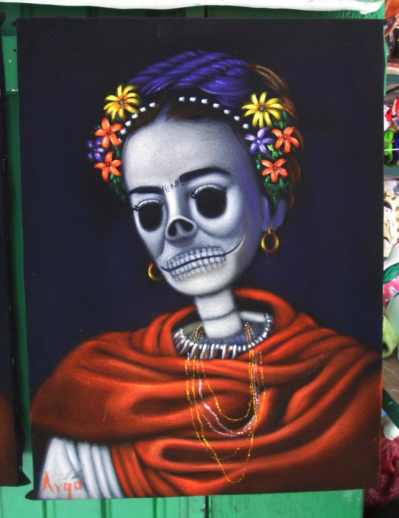 789x1024 Frida Kahlo Portrait, La Calavera Catrina Skull Original Oil - Calavera Painting