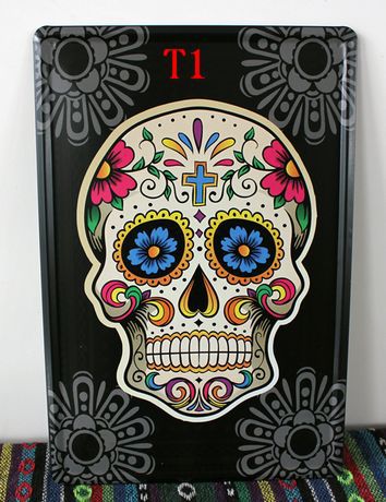 354x460 Multi Type! 2030cm, 20 Pieces Skull Pinup Tin Sign Metal Art - Calavera Painting