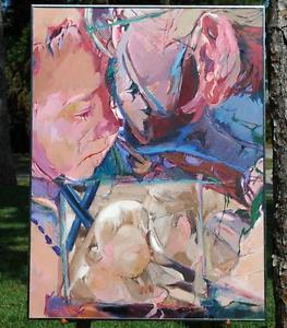 263x300 Large Modernist Oil On Canvas Painting Of Grandmother And Baby By - Caldwell Painting