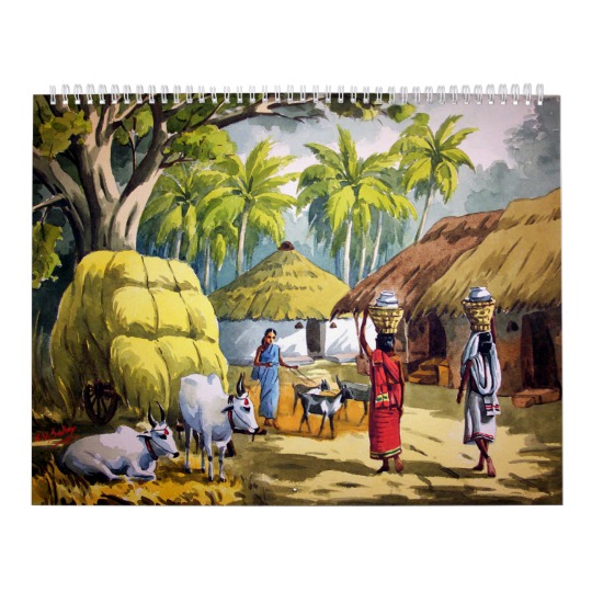540x540 Indian Village Painting Calendar - Calendar Painting