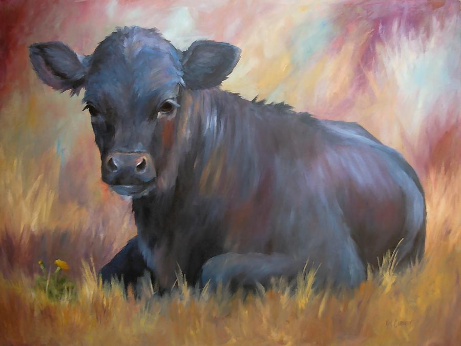 900x675 Little Moo Angus Calf Painting Southwest Art Painting By Kim Corpany - Calf Painting