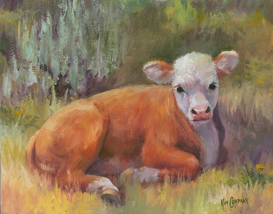 900x706 Little Sweety Hereford Calf Cow Painting Painting By Kim Corpany - Calf Painting