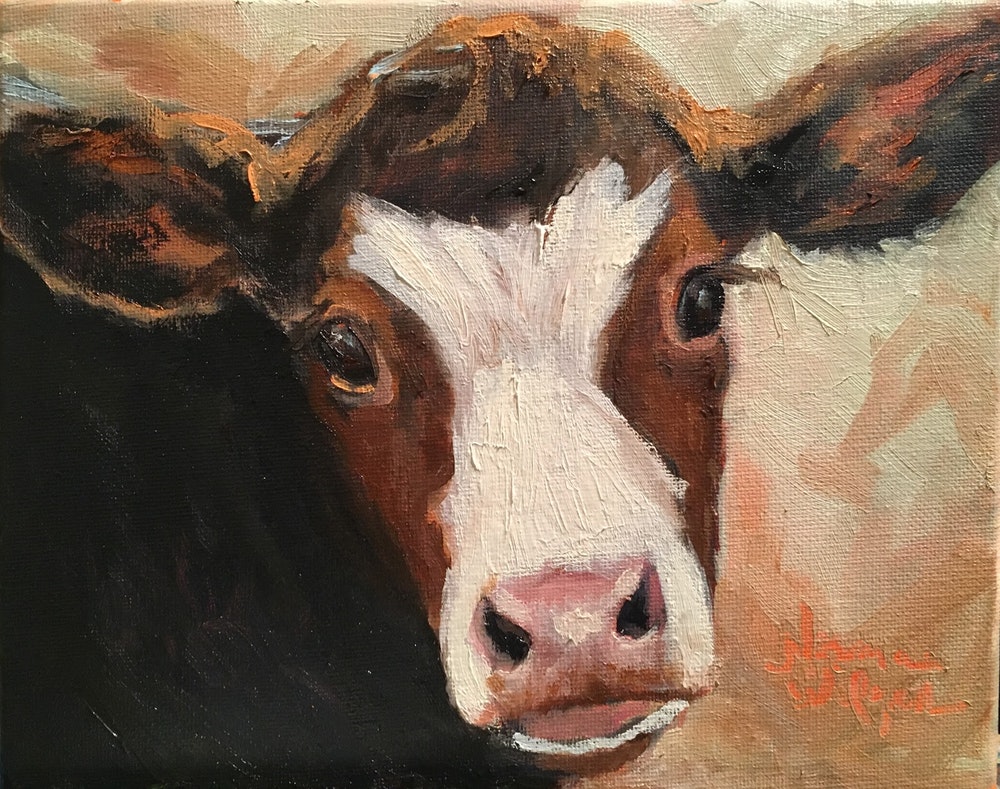 1000x789 Norma Wilson Original Oil Cow Calf Bovine Farm Animals Painting - Calf Painting