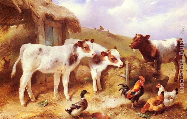 720x458 Walter Hunt Calves, Chicken And A Duck Painting Anysize 50% Off - Calf Painting