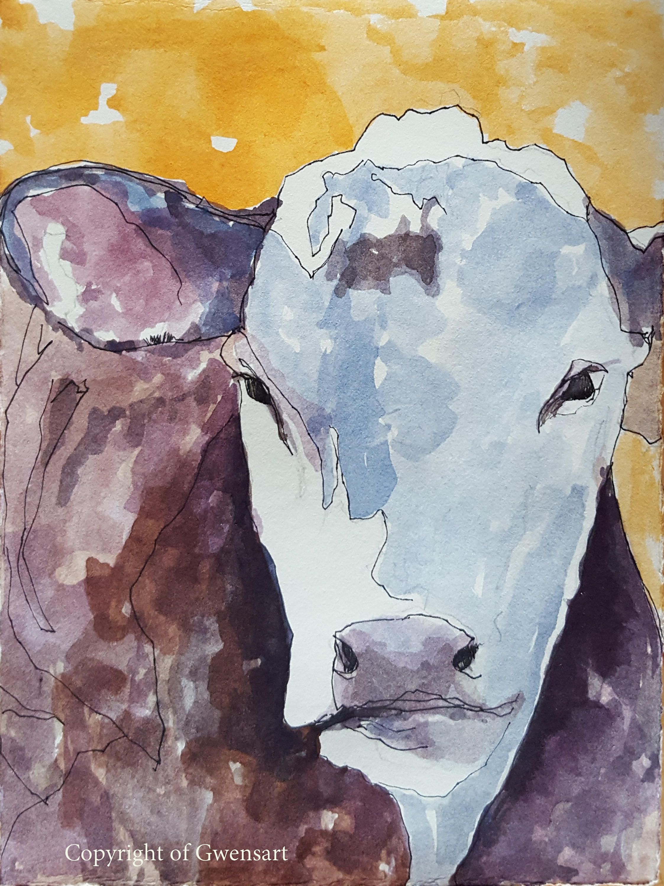 2246x3000 White Faced Calf Original Watercolor Painting 7.5 X 5.5 Inches Cow - Calf Painting