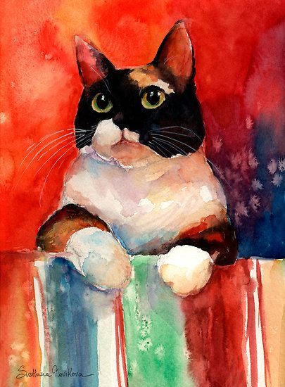 405x550 Calico Tubby Cat Painting Svetlana Novikova Purdy - Calico Cat Painting