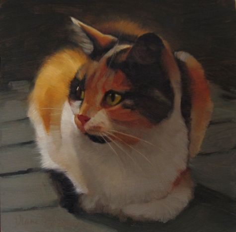 475x466 Neighbor Cat, Painting Of A Calico Cat Original Art Painting By - Calico Cat Painting