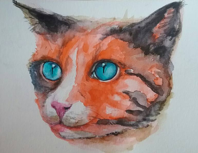 770x594 Saatchi Art Calico Cat Painting By Daniela Vasileva - Calico Cat Painting