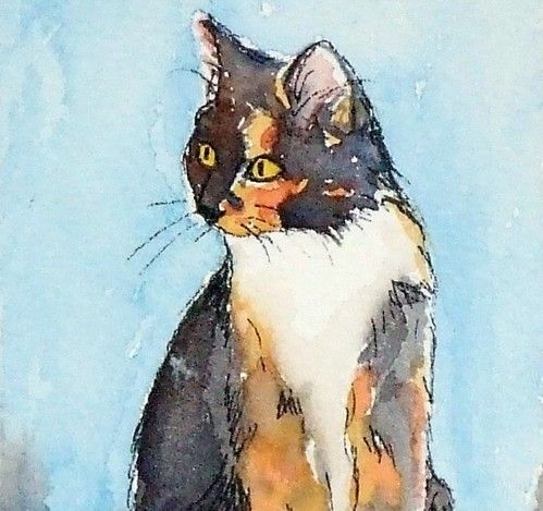 499x469 Window Seat - Calico Cat Painting