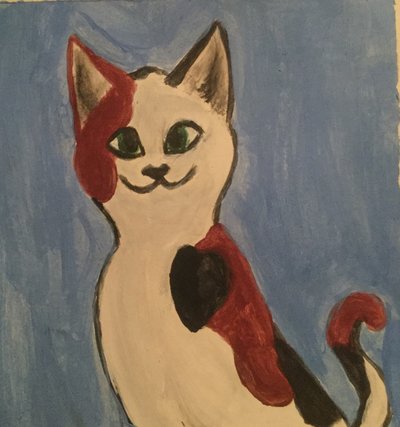 400x427 Calico Cat Painting By Creekwillow - Calico Cat Painting