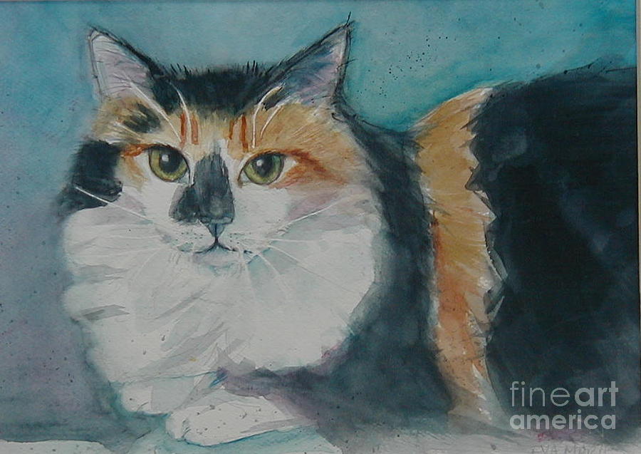900x637 Calico Kitty Painting By Eva Marie Tanner Klaas - Calico Painting