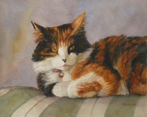 475x378 Mystery Calico Watercolor Painting Pet Portrait Animal Art Cat - Calico Painting