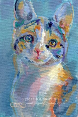 330x495 Turquoise Calico, Painting By Artist Kimberly Kelly Santini Art - Calico Painting