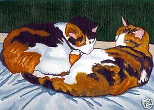 300x215 Calico Cats Cat Art Print Of Acrylic Painting By Vern Ebay - Calico Painting
