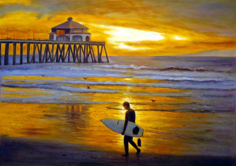 1000x703 Huntington Beach Pier Surf City Oc Newport Balboa Laguna - California Beach Painting