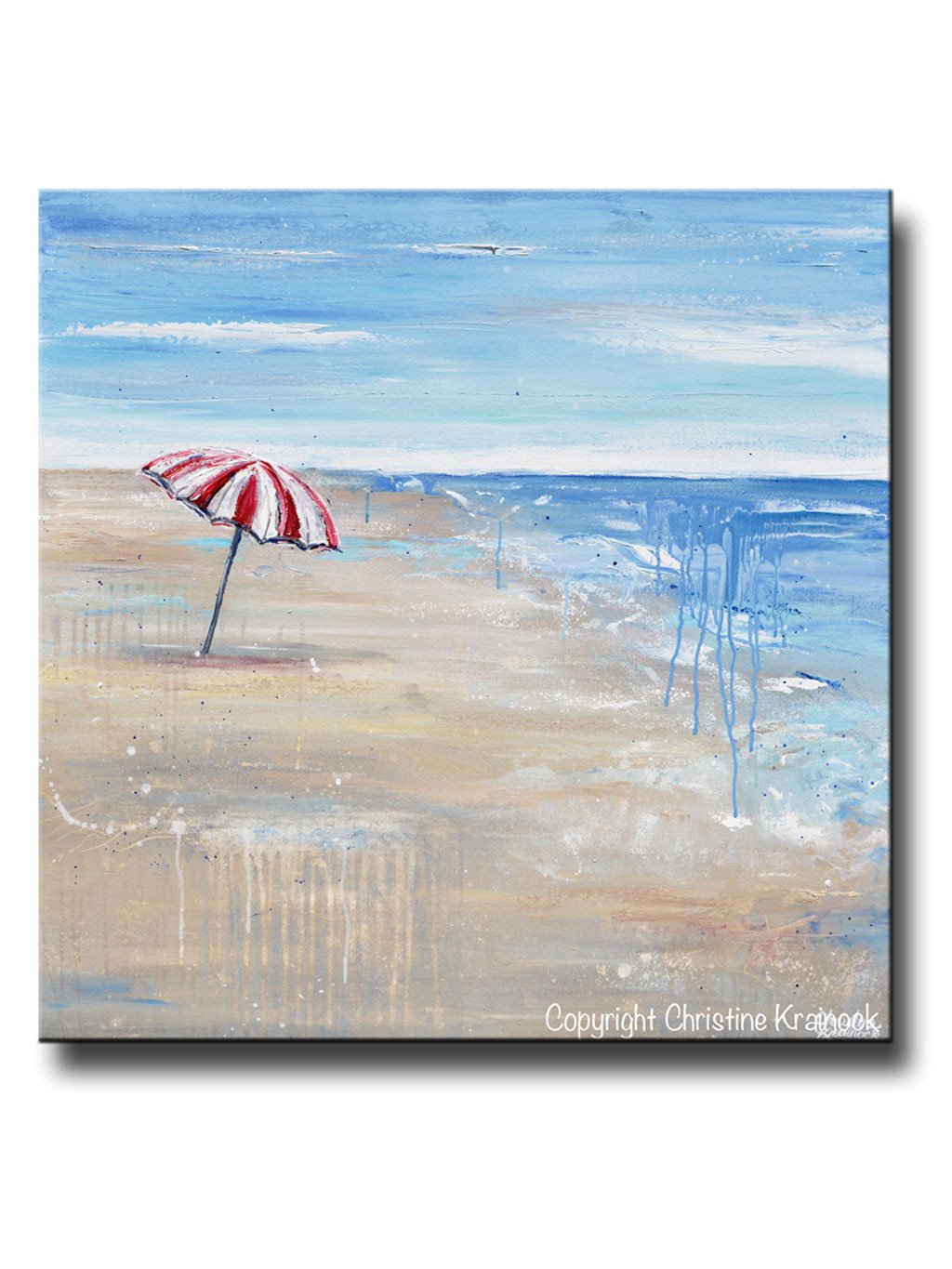 1024x1365 Original Art Abstract Painting Seascape Red Beach Umbrella Wall - California Beach Painting