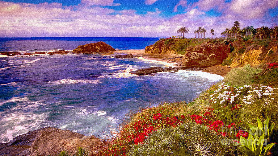 900x506 Sunset Laguna Beach California Painting By Bob And Nadine Johnston - California Beach Painting