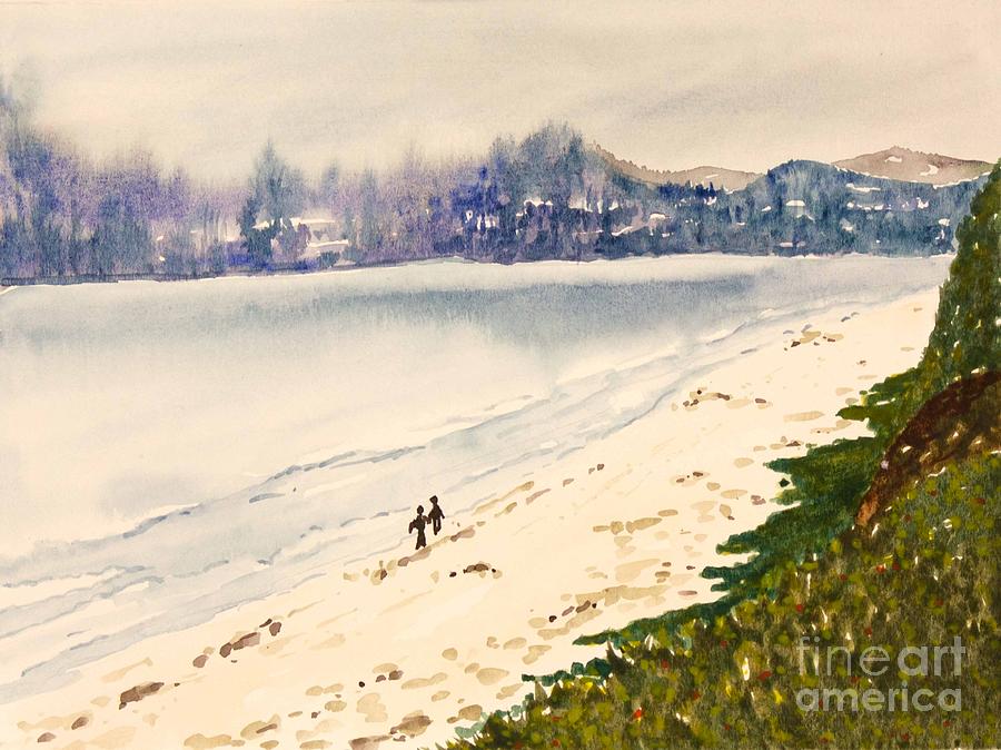900x674 Watercolor California Beach Painting By Kavita Kamble - California Beach Painting