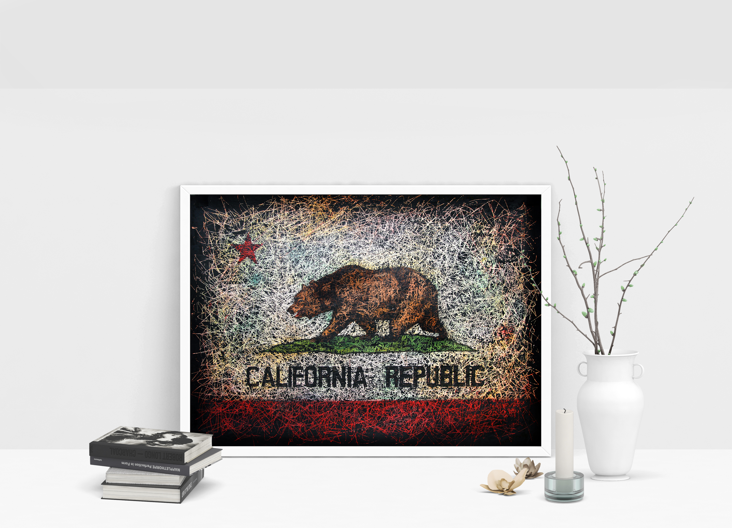 3000x2163 California Republic Flag, Hand Painted Wall Art Art For Loft - California Flag Painting
