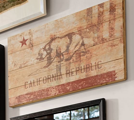 558x501 California Republic Wood Flag Pottery Barn - California Flag Painting
