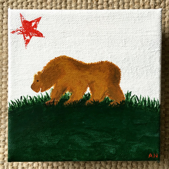 570x570 Small California Bear Flag Painting - California Flag Painting
