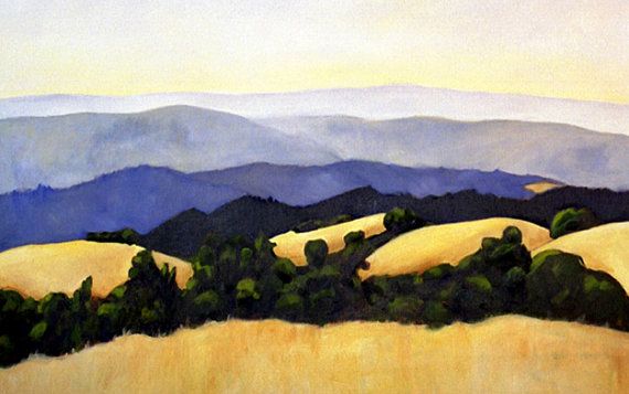 570x357 California Landscape Rolling Golden Hills With Oaks Print - California Landscape Painting