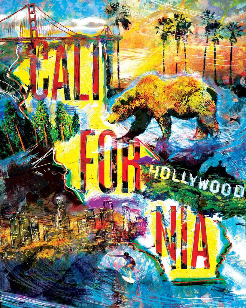 819x1024 California Art, Cali Canvas, State Painting Sparkartwork - California Painting