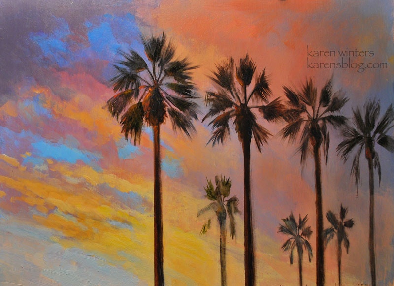 800x581 Southern California Palm Tree Sunset Landscape Oil Painting By - California Painting