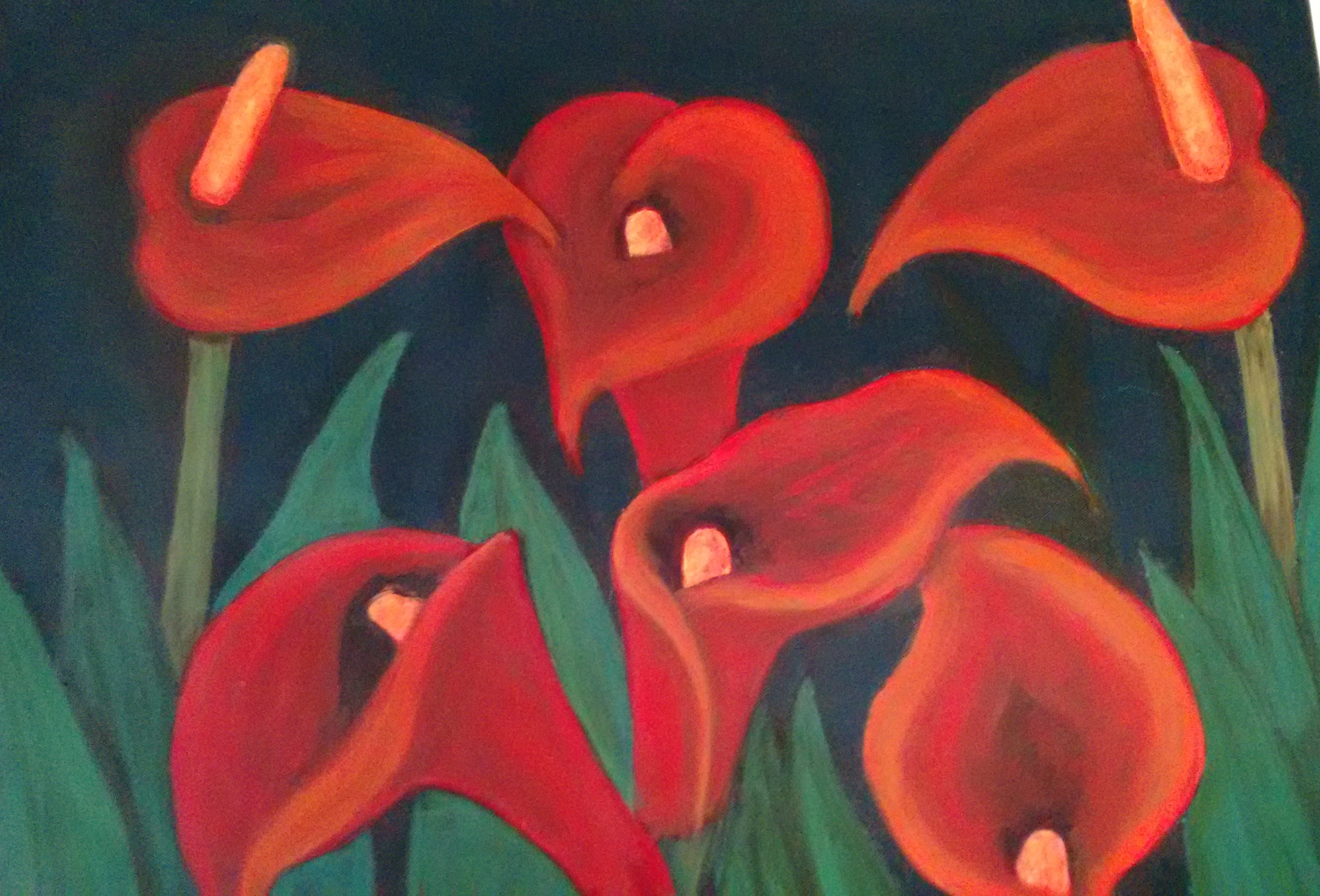 2704x1836 Denise Seyhun Artwork Red Calla Lilies Original Painting Oil - Calla Lily Painting