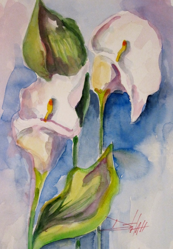 555x800 Calla Lily Watercolor Painitng Art On Paper - Calla Lily Watercolor Painting