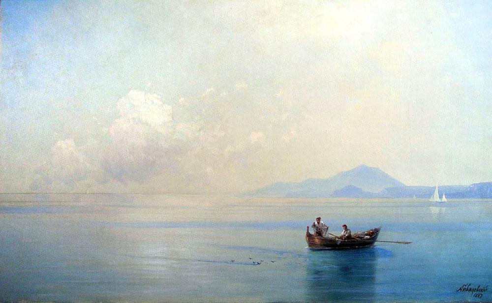 1000x616 Calm Sea Landscape With Fishermen 1887 - Calm Sea Painting
