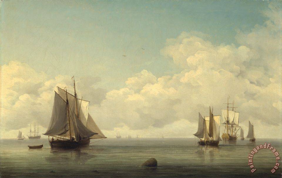 960x607 Charles Brooking Fishing Boats In A Calm Sea Painting - Calm Sea Painting