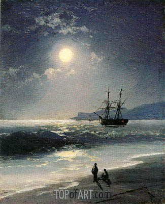 325x400 Sailing Ship On A Calm Sea By Moonlight Aivazovsky Painting - Calm Sea Painting