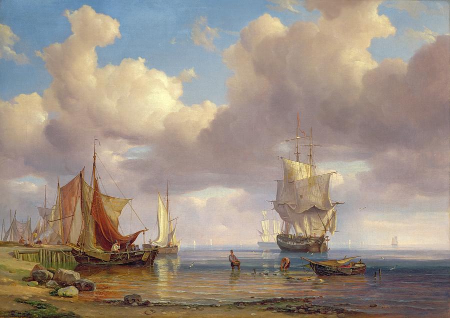 900x637 Calm Sea Painting By Adolf Vollmer - Calm Sea Painting