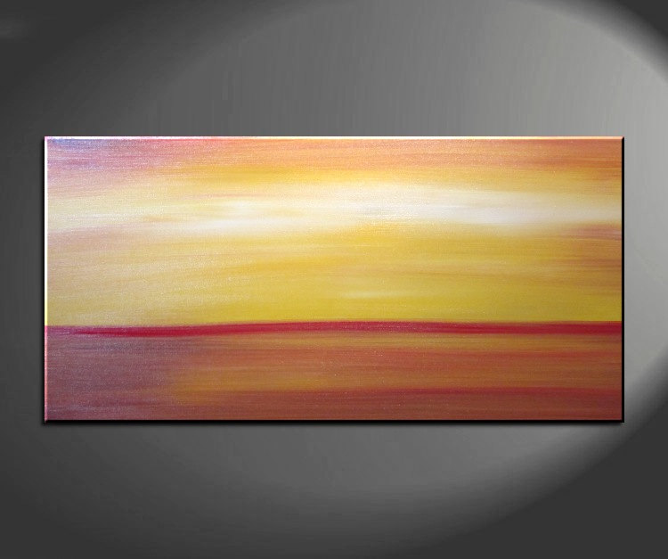 750x627 Large Abstract Seascape Sunset Yellow Orange Painting Calming - Calming Painting