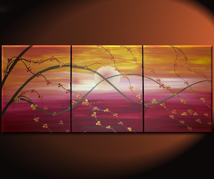 750x627 Sunset Cherry Blossom Painting Asian Style Wall Art Red Orange - Calming Painting