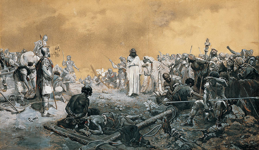 900x522 The Arrival At Calvary Painting By Jose Echenagusia - Calvary Painting