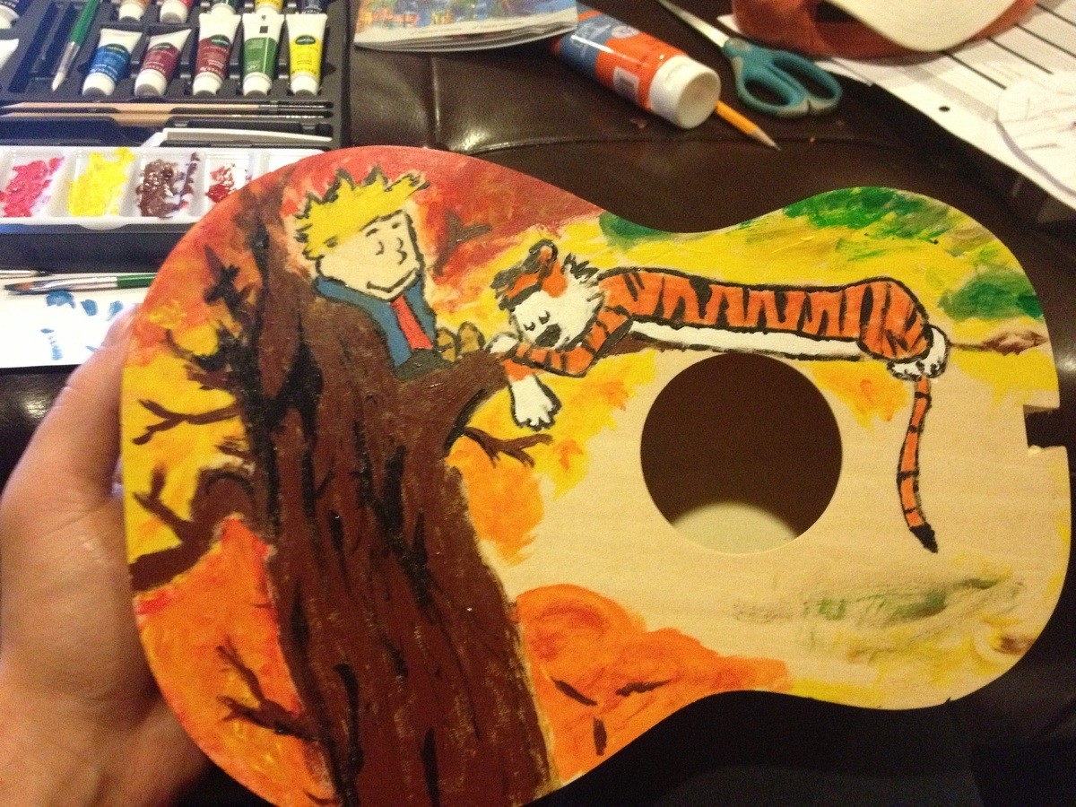 1200x900 I'M Making A Calvin And Hobbes Ukulele, Just Finished Painting It - Calvin And Hobbes Painting
