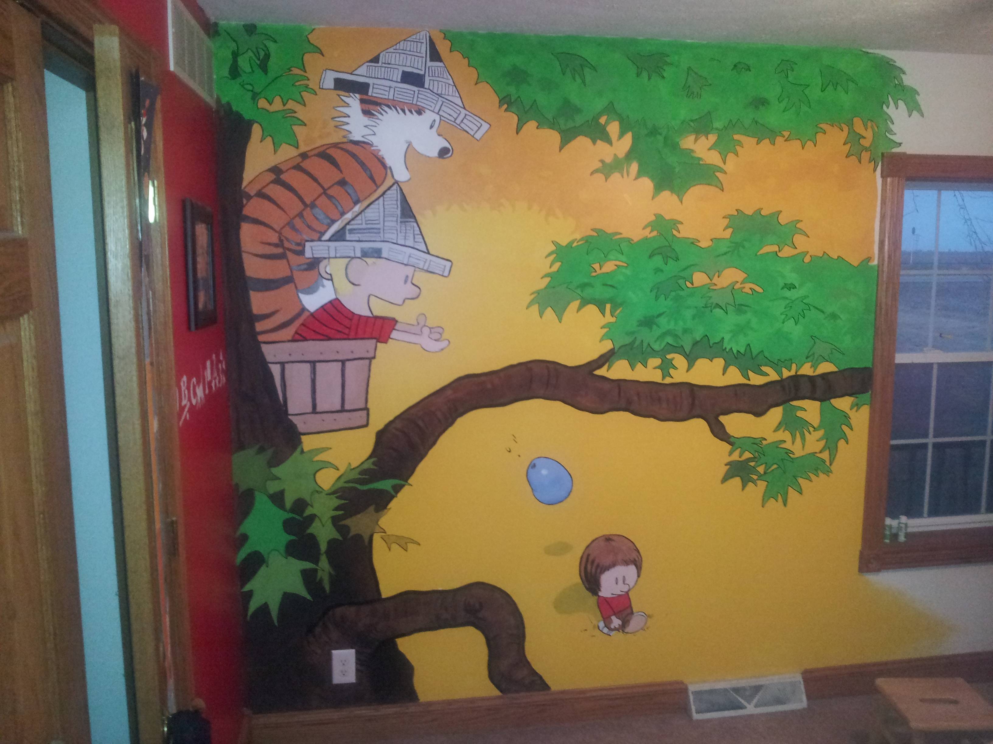 3264x2448 Inspired By A Reddit Post, I Painted A Calvin And Hobbes Mural - Calvin And Hobbes Painting