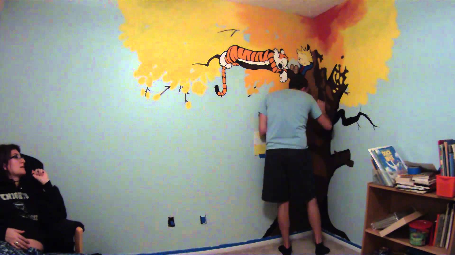 1920x1080 Calvin Amp Hobbes Nursery Mural Painting Timelapse - Calvin And Hobbes Painting