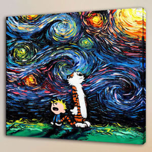 300x300 Xc121,van Gogh Calvin And Hobbes Art Canvas Hd Print Home Decor - Calvin Hobbes Painting