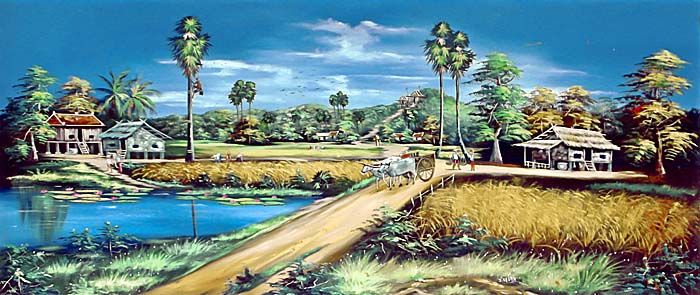 700x295 Rural Cambodia In A Painting By Asienreisender Paintings - Cambodia Painting