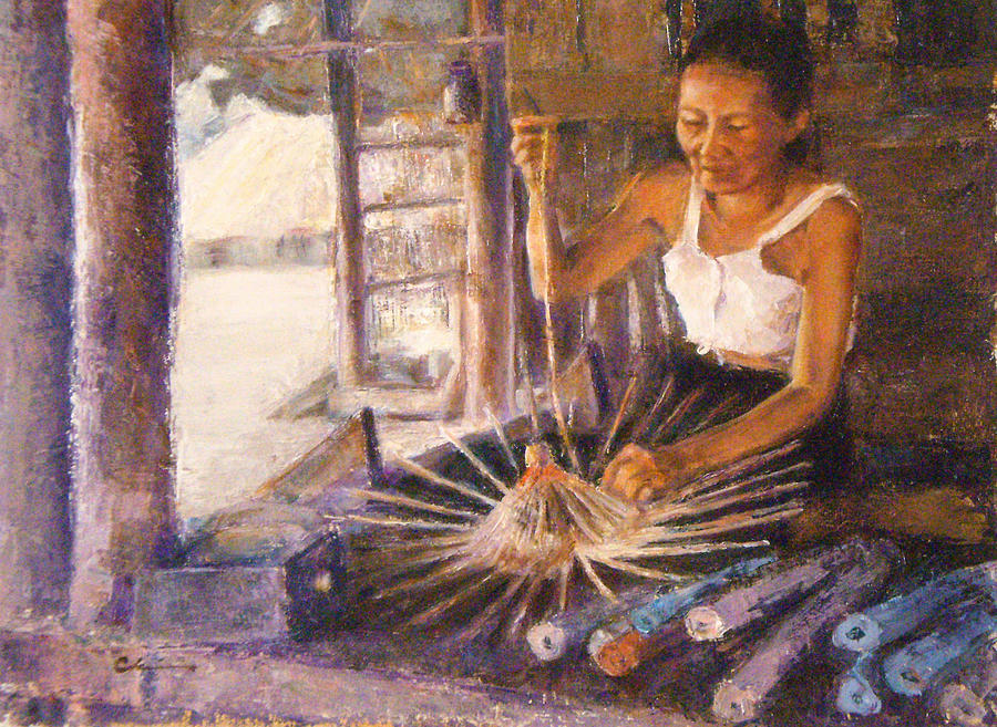 900x657 Umbrella Maker - Cambodia Painting
