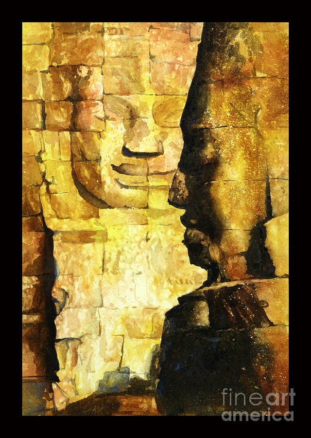640x900 Bayon Khmer Temple At Angkor Wat Cambodia Painting By Ryan Fox - Cambodia Painting