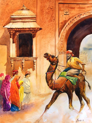 375x500 Cityscape Painting (Camel Race) - Camel Painting