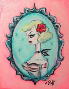 234x300 Blonde With Red Rose Cameo Doll Original Painting Miss Fluff'S - Cameo Painting