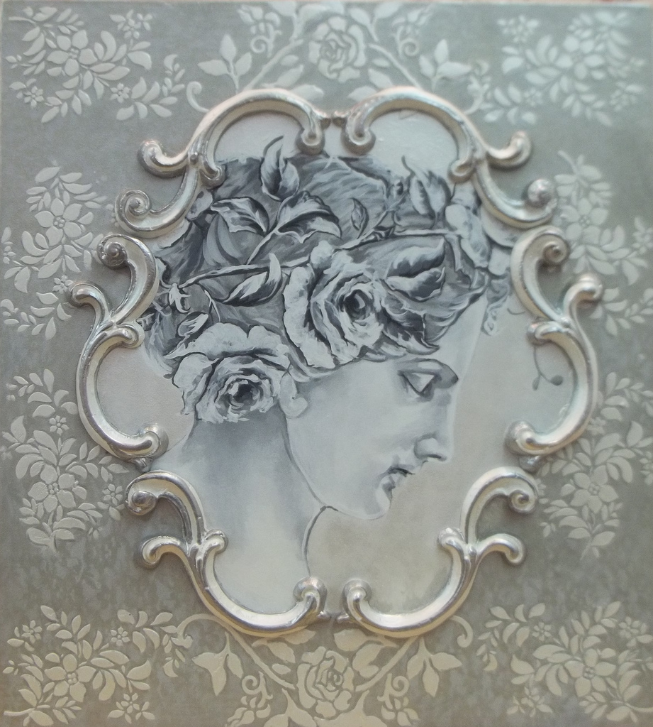 921x1024 French Boiserie Panel Silver Shie Cameo Roses Ornamental - Cameo Painting