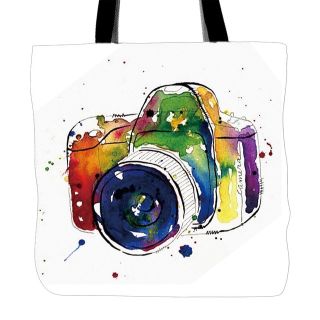 640x640 Novelty Camera Painting Tote Bag For Shopping Food Convenience - Camera Painting