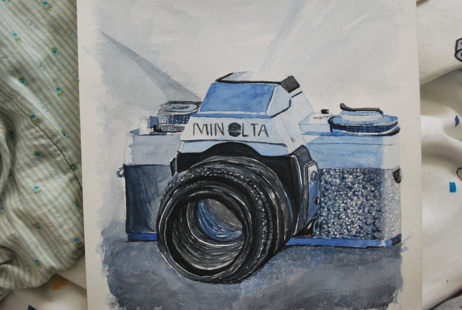 900x604 Watercolor Camera Painting By Rainbowspew - Camera Painting